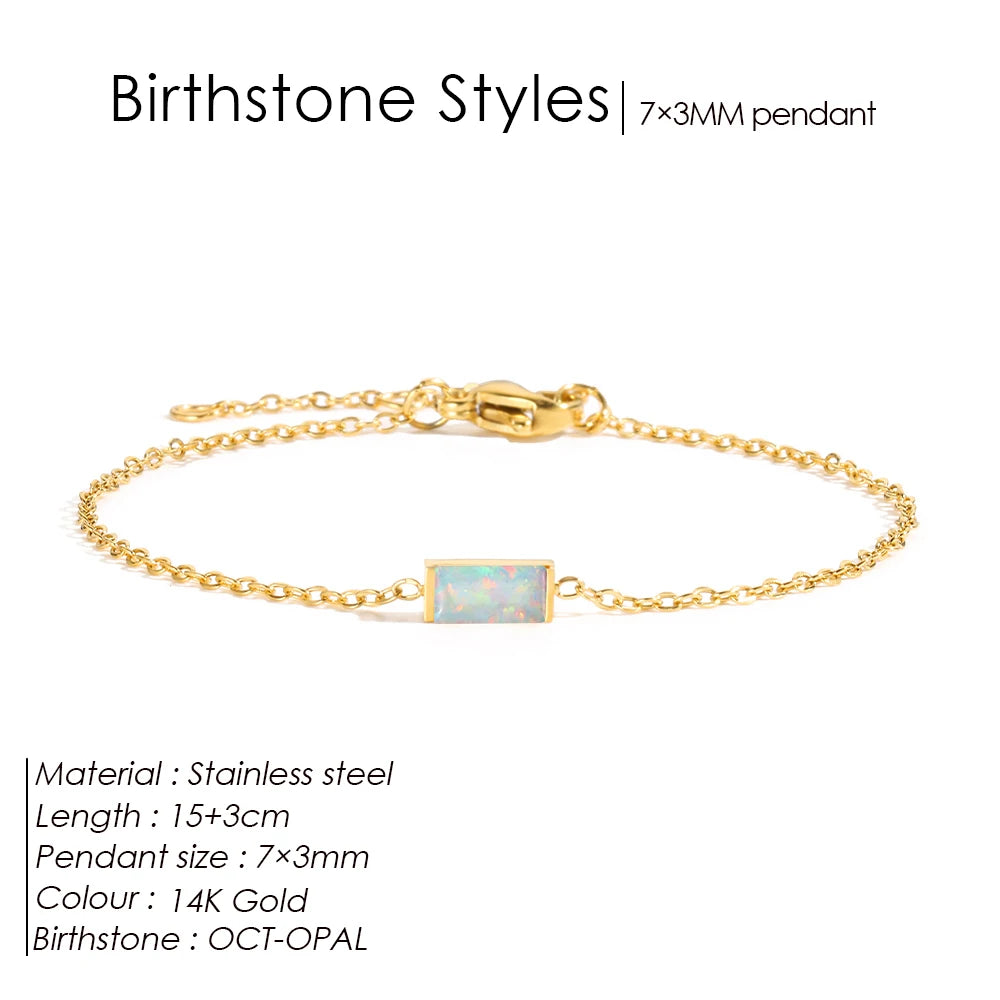 Square Birthstone Bangle Bracelet Gold-Tone Rhinestone, YS36100-October / 15 Extend 3CM / Gold – Varex HQ