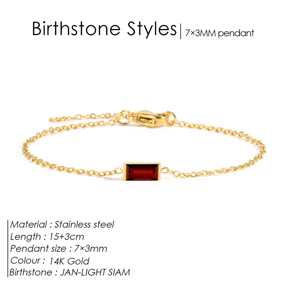 Square Birthstone Bangle Bracelet Gold-Tone Rhinestone, YS36100-January / 15 Extend 3CM / Gold – Varex HQ
