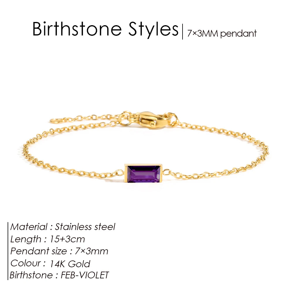 Square Birthstone Bangle Bracelet Gold-Tone Rhinestone, YS36100-February / 15 Extend 3CM / Gold – Varex HQ