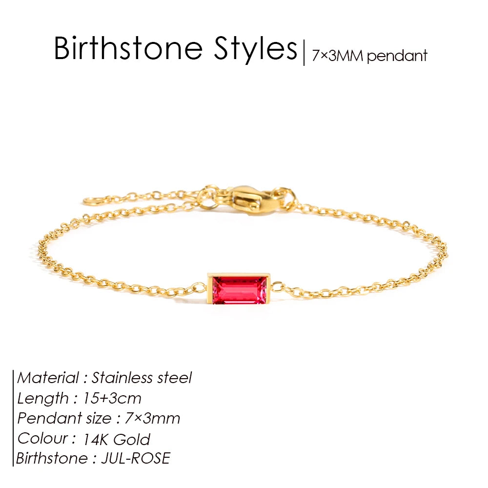 Square Birthstone Bangle Bracelet Gold-Tone Rhinestone, YS36100-July / 15 Extend 3CM / Gold – Varex HQ
