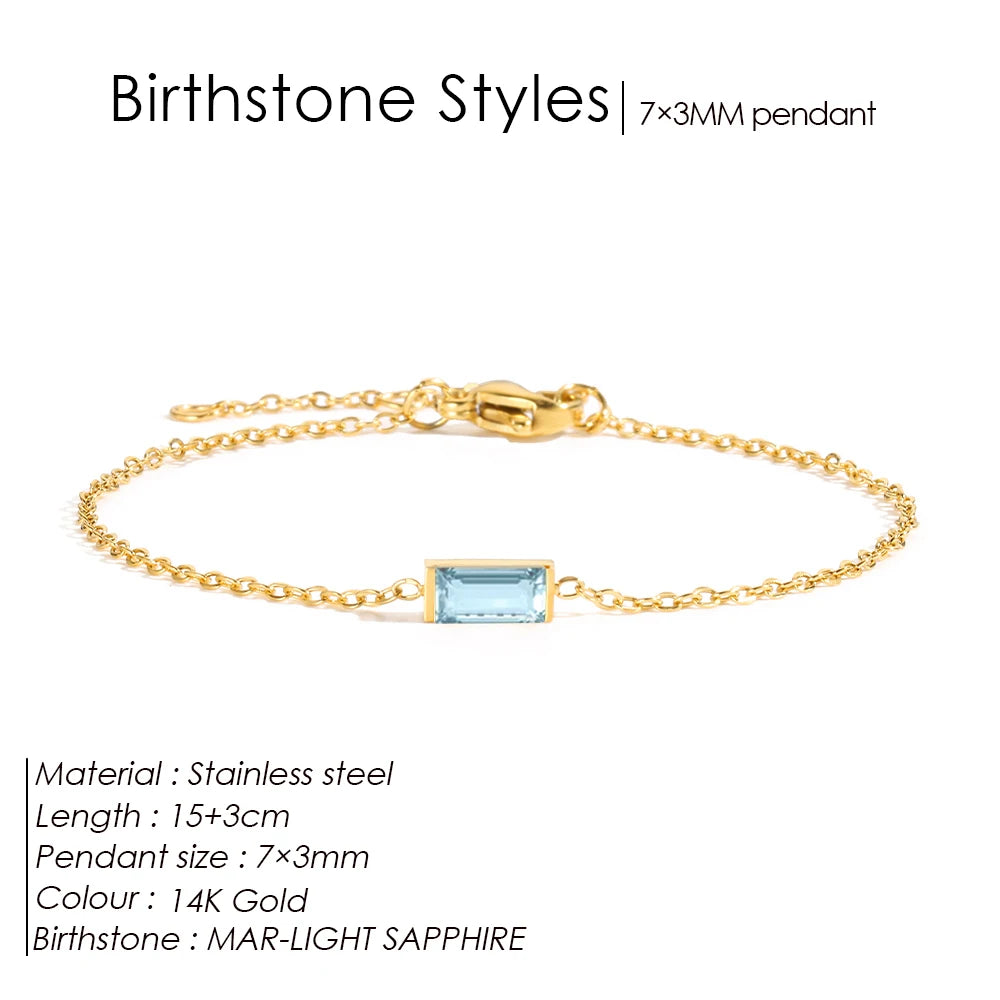 Square Birthstone Bangle Bracelet Gold-Tone Rhinestone, YS36100-March / 15 Extend 3CM / Gold – Varex HQ
