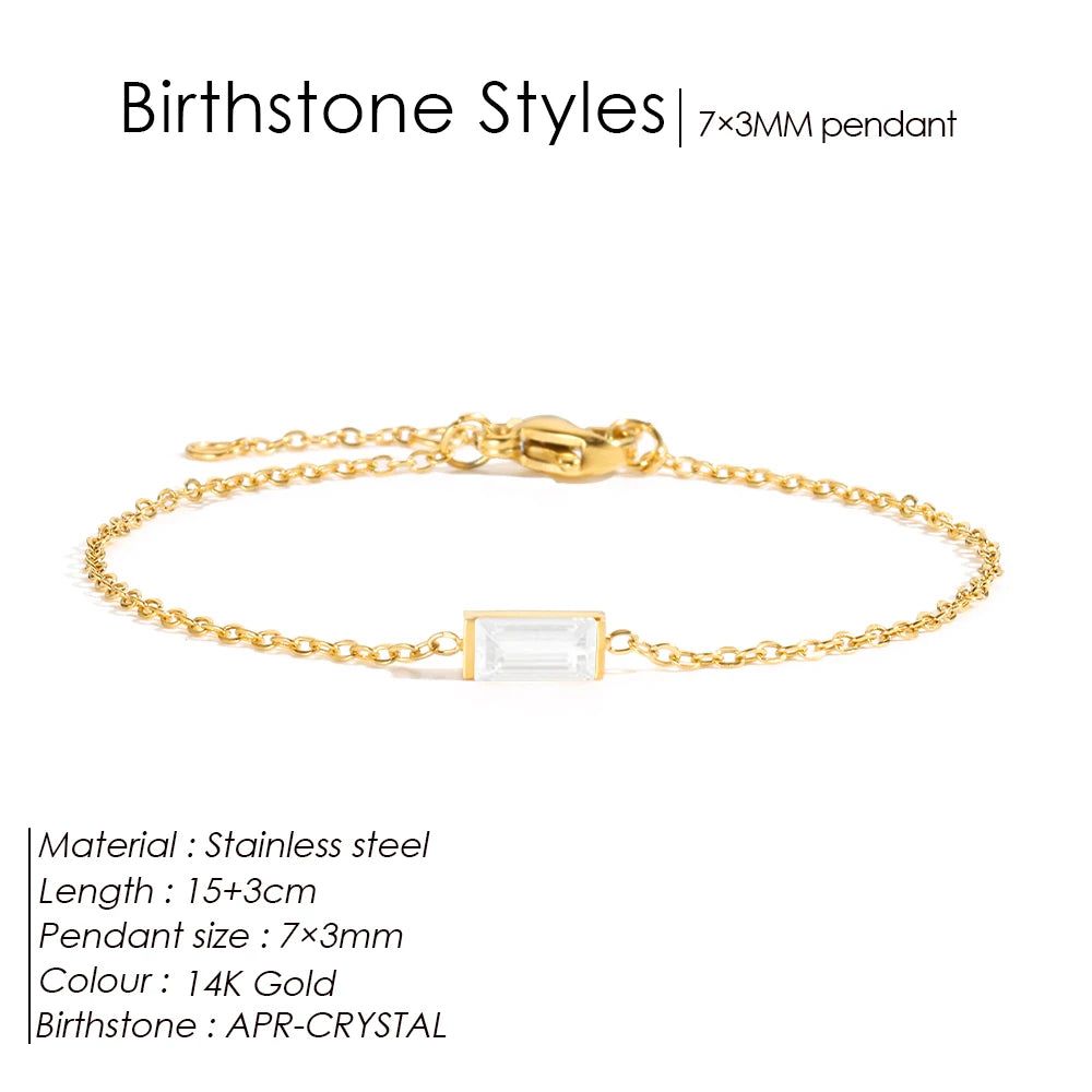 Square Birthstone Bangle Bracelet Gold-Tone Rhinestone, YS36100-April / 15 Extend 3CM / Gold – Varex HQ
