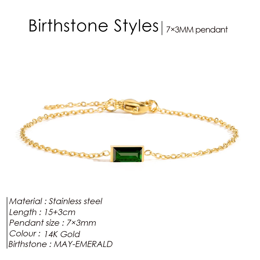 Square Birthstone Bangle Bracelet Gold-Tone Rhinestone, YS36100-May / 15 Extend 3CM / Gold – Varex HQ
