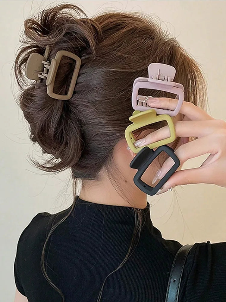 4-Piece Square Hair Claw Clip Set in acrylic, assorted colours, lifestyle shot - Varex HQ