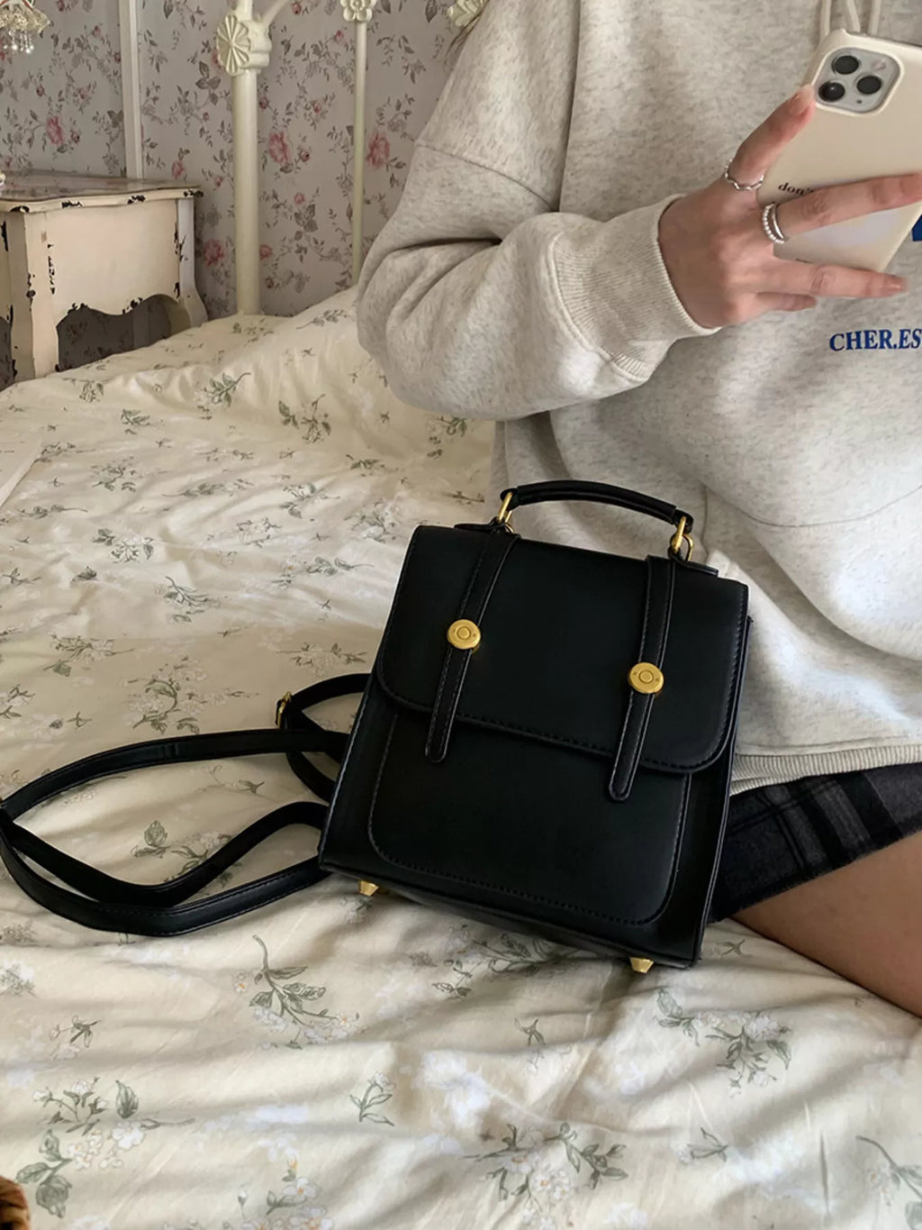 Structured Mini Backpack - Vegan Leather - view 3 - Varex HQ
