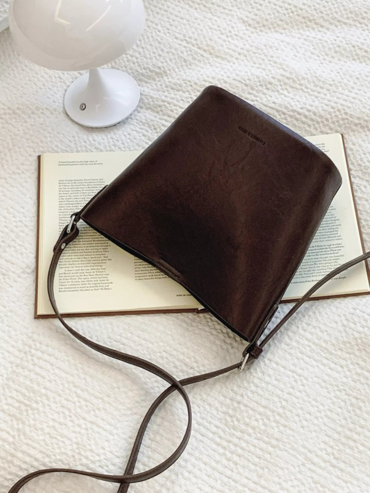 Vegan Leather Bucket Crossbody Bag - back view