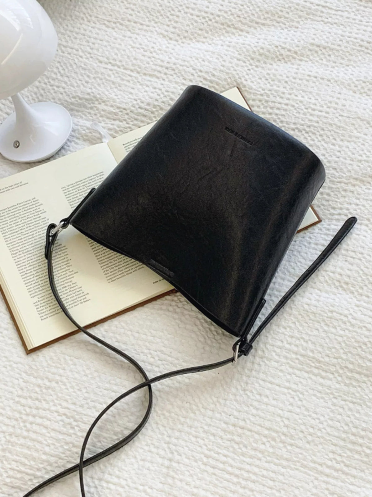 Vegan Leather Bucket Crossbody Bag - front view