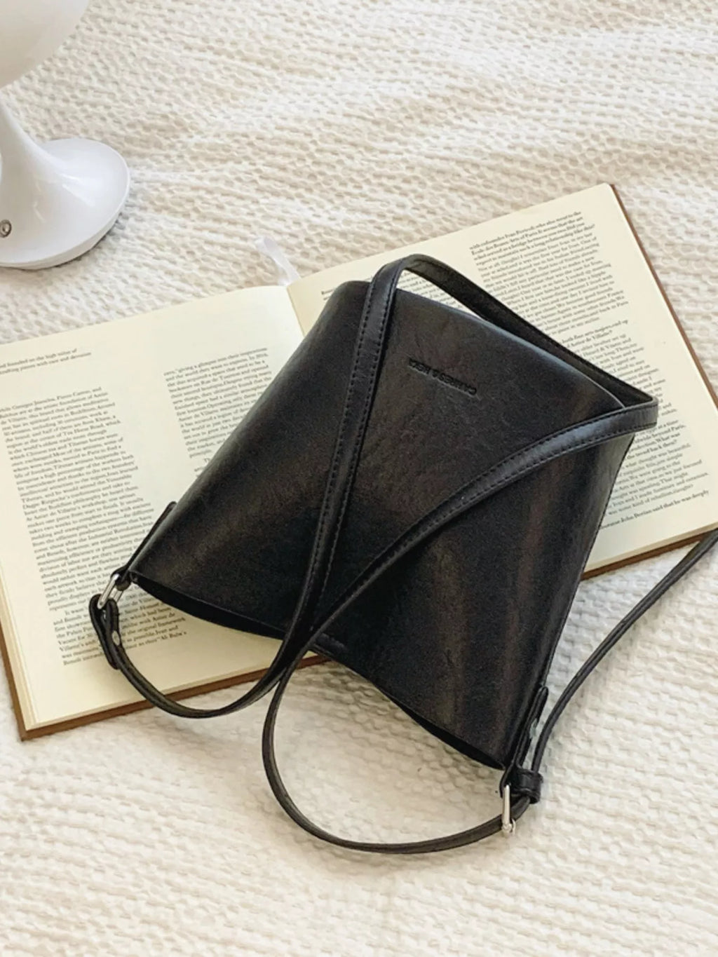 Vegan Leather Bucket Crossbody Bag - side profile