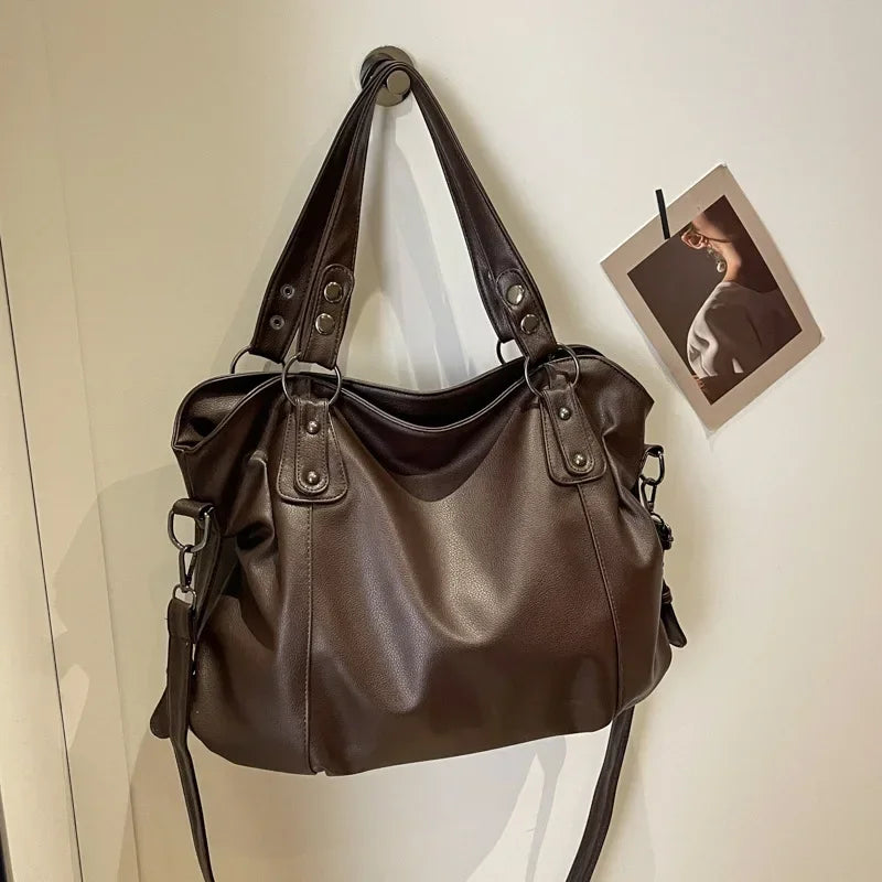 Vertical-Zip Vegan Leather Multi-Compartment Tote in coffee brown, 40x27x15cm, product angle showing structured silhouette – Varex HQ
