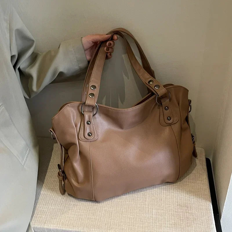 Vertical-Zip Vegan Leather Multi-Compartment Tote in khaki, 40x27x15cm, product angle showing structured silhouette – Varex HQ
