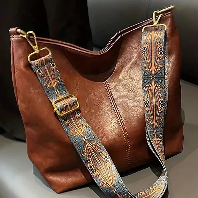 Woven-Strap Vegan Leather Boho Hobo Tote, additional product photo – Varex HQ