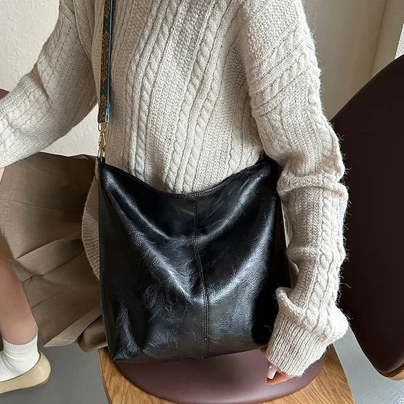 Woven-Strap Vegan Leather Boho Hobo Tote, additional product photo – Varex HQ