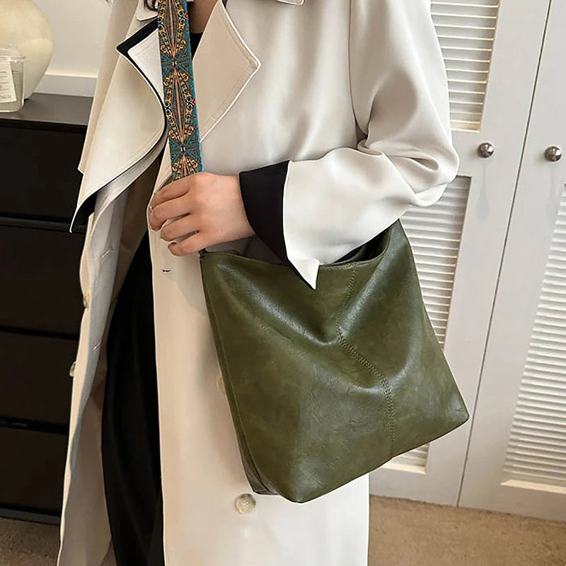Woven-Strap Vegan Leather Boho Hobo Tote, additional product photo – Varex HQ