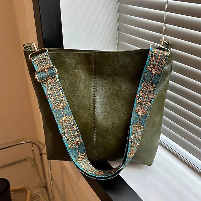 Woven-Strap Vegan Leather Boho Hobo Tote, Design 3 – Varex HQ