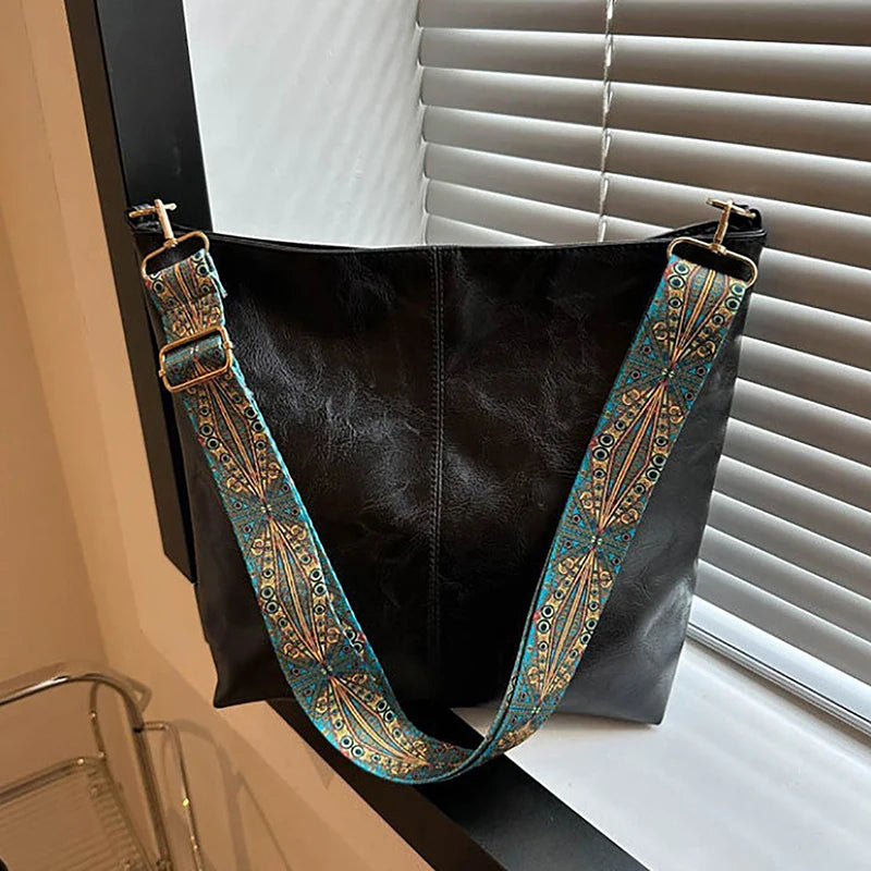 Woven-Strap Vegan Leather Boho Hobo Tote, Design 1 – Varex HQ