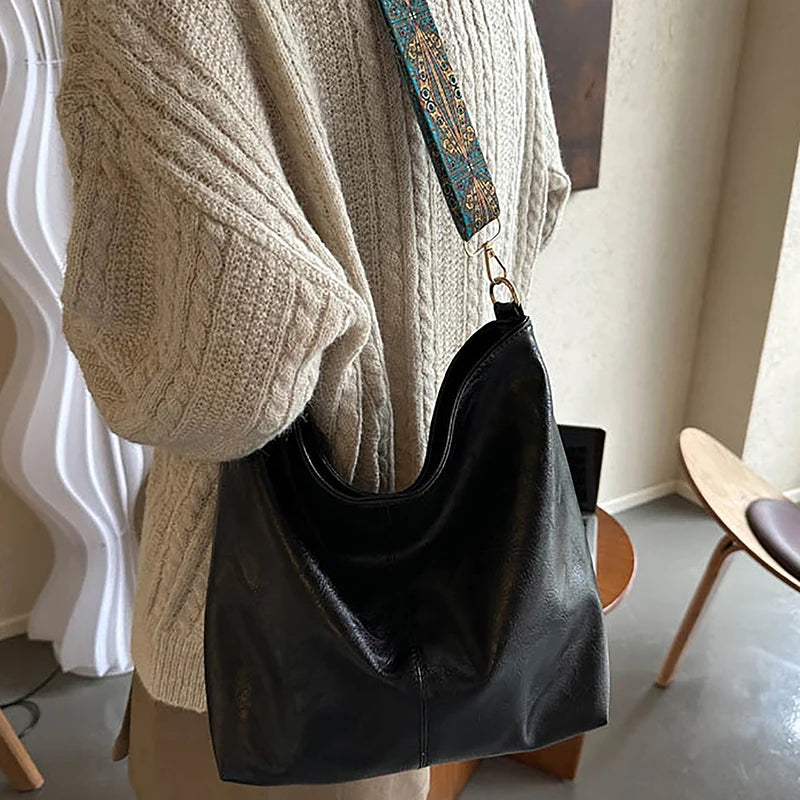 Woven-Strap Vegan Leather Boho Hobo Tote, additional product photo – Varex HQ