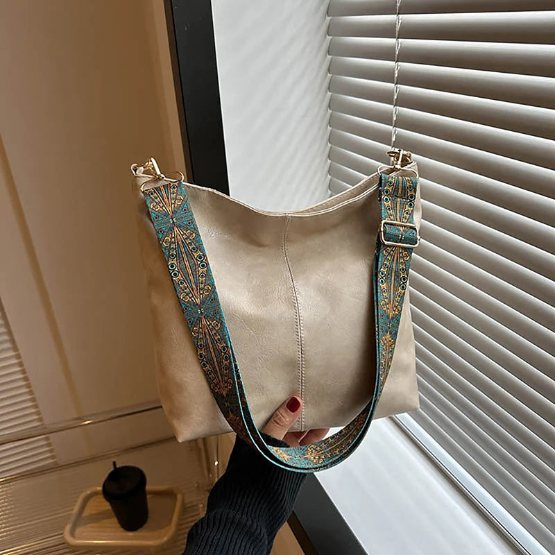 Woven-Strap Vegan Leather Boho Hobo Tote, additional product photo – Varex HQ