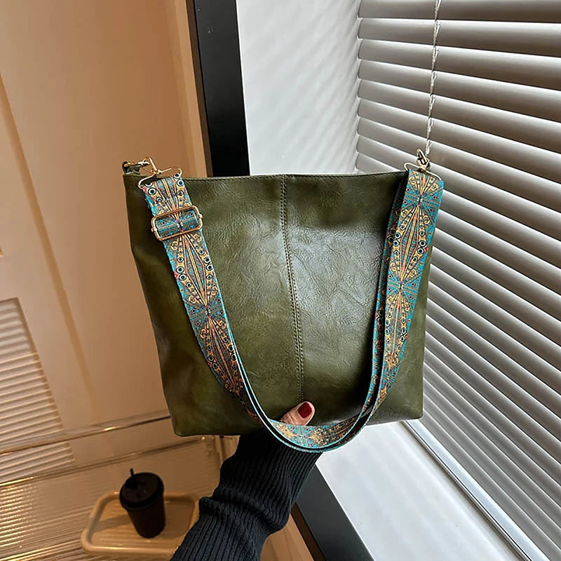 Woven-Strap Vegan Leather Boho Hobo Tote, additional product photo – Varex HQ